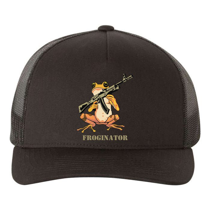 Random Funny Quirky Frog Rifle Froginator Yupoong Adult 5-Panel Trucker Hat