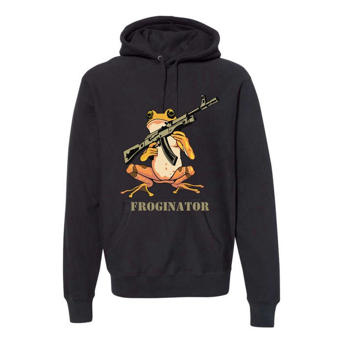 Random Funny Quirky Frog Rifle Froginator Premium Hoodie