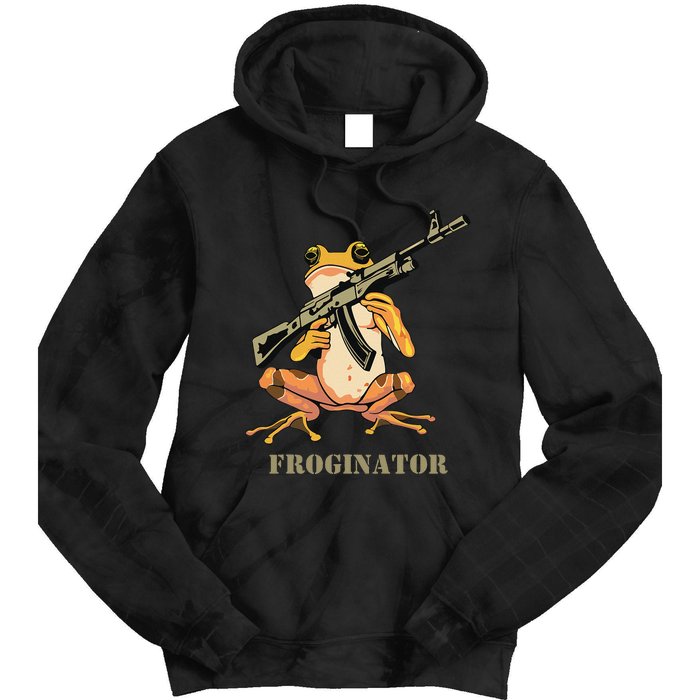 Random Funny Quirky Frog Rifle Froginator Tie Dye Hoodie