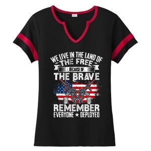 Red Friday Remember Everyone Deployed USA Flag Military Ladies Halftime Notch Neck Tee