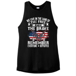 Red Friday Remember Everyone Deployed USA Flag Military Ladies PosiCharge Tri-Blend Wicking Tank