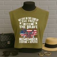 Red Friday Remember Everyone Deployed USA Flag Military Garment-Dyed Women's Muscle Tee
