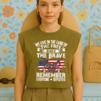 Red Friday Remember Everyone Deployed USA Flag Military Garment-Dyed Women's Muscle Tee