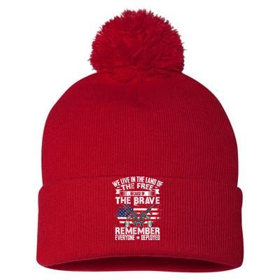 Red Friday Remember Everyone Deployed USA Flag Military Pom Pom 12in Knit Beanie