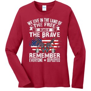 Red Friday Remember Everyone Deployed USA Flag Military Ladies Long Sleeve Shirt