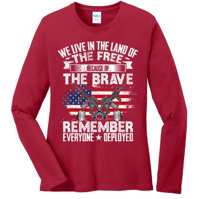 Red Friday Remember Everyone Deployed USA Flag Military Ladies Long Sleeve Shirt
