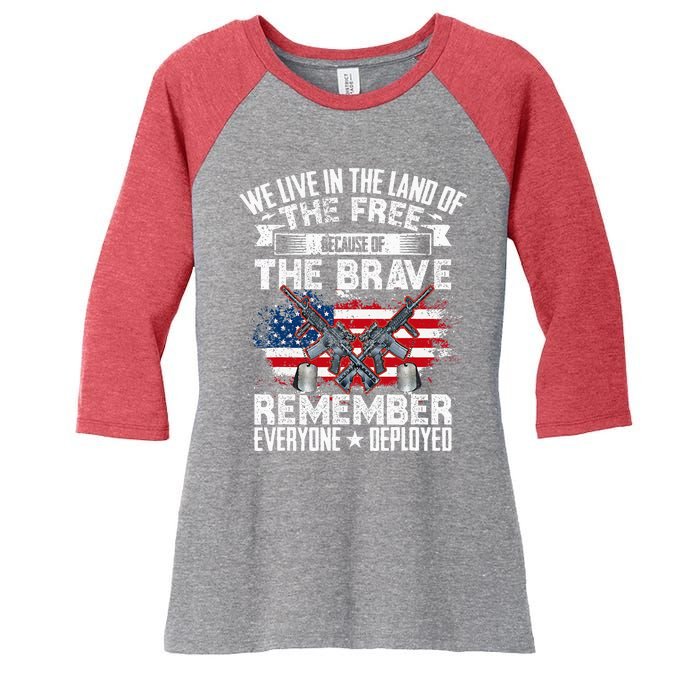 Red Friday Remember Everyone Deployed USA Flag Military Women's Tri-Blend 3/4-Sleeve Raglan Shirt