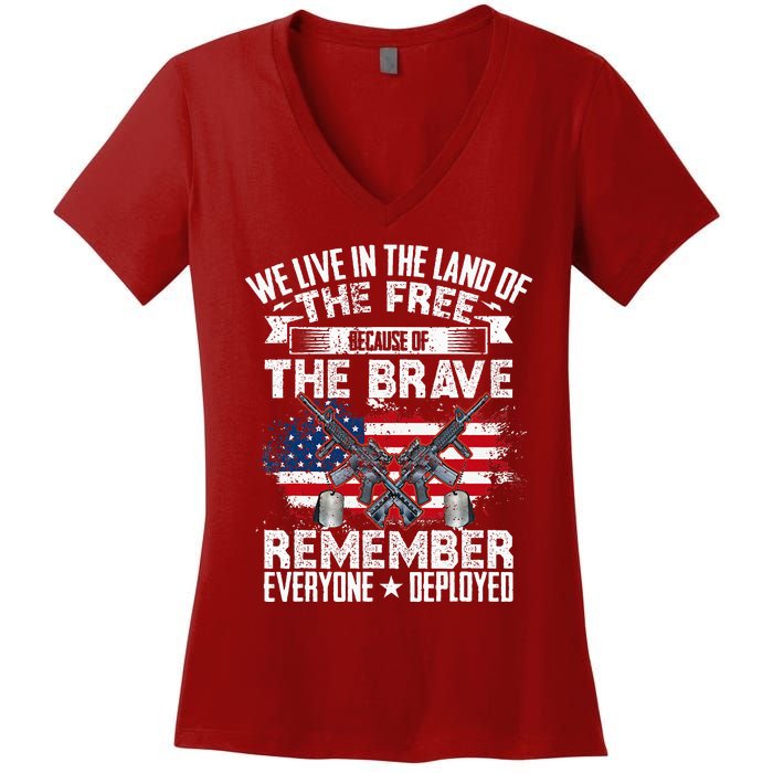 Red Friday Remember Everyone Deployed USA Flag Military Women's V-Neck T-Shirt