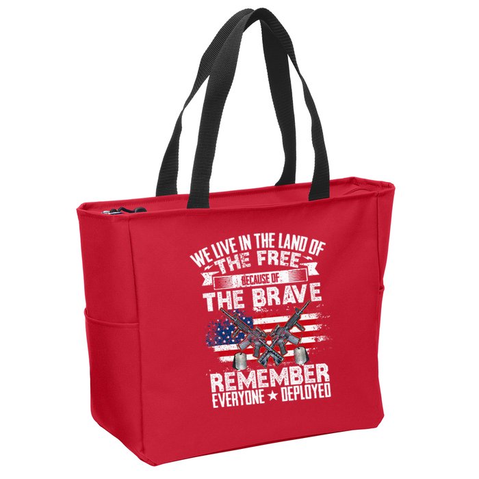 Red Friday Remember Everyone Deployed USA Flag Military Zip Tote Bag