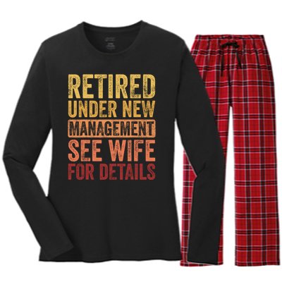 Retirement Funny Retired Under New Management See Wife For Details Women's Long Sleeve Flannel Pajama Set 