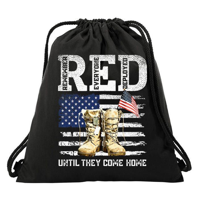RED Friday Remember Everyone Deployed Every Friday Veterans Drawstring Bag