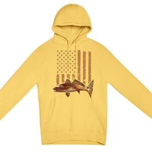 Redfish Fishing Red Drum Tailing Usa American Flag Fisherman Premium Pullover Hoodie