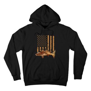 Redfish Fishing Red Drum Tailing Usa American Flag Fisherman Hoodie