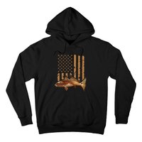 Redfish Fishing Red Drum Tailing Usa American Flag Fisherman Hoodie