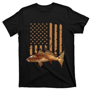 Redfish Fishing Red Drum Tailing Usa American Flag Fisherman T-Shirt