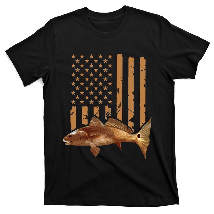 Redfish Fishing Red Drum Tailing Usa American Flag Fisherman T-Shirt