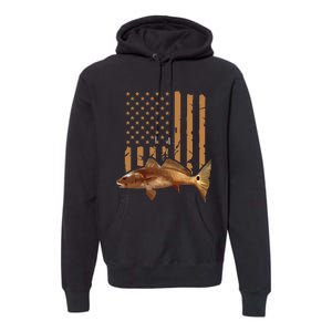 Redfish Fishing Red Drum Tailing Usa American Flag Fisherman Premium Hoodie