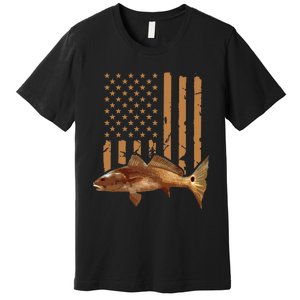 Redfish Fishing Red Drum Tailing Usa American Flag Fisherman Premium T-Shirt