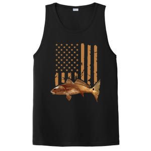 Redfish Fishing Red Drum Tailing Usa American Flag Fisherman PosiCharge Competitor Tank