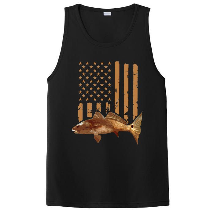 Redfish Fishing Red Drum Tailing Usa American Flag Fisherman PosiCharge Competitor Tank