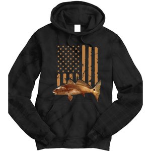 Redfish Fishing Red Drum Tailing Usa American Flag Fisherman Tie Dye Hoodie