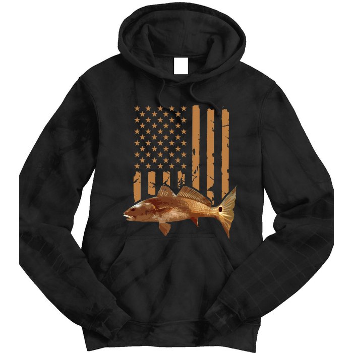 Redfish Fishing Red Drum Tailing Usa American Flag Fisherman Tie Dye Hoodie