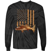 Redfish Fishing Red Drum Tailing Usa American Flag Fisherman Tie-Dye Long Sleeve Shirt