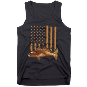 Redfish Fishing Red Drum Tailing Usa American Flag Fisherman Tank Top