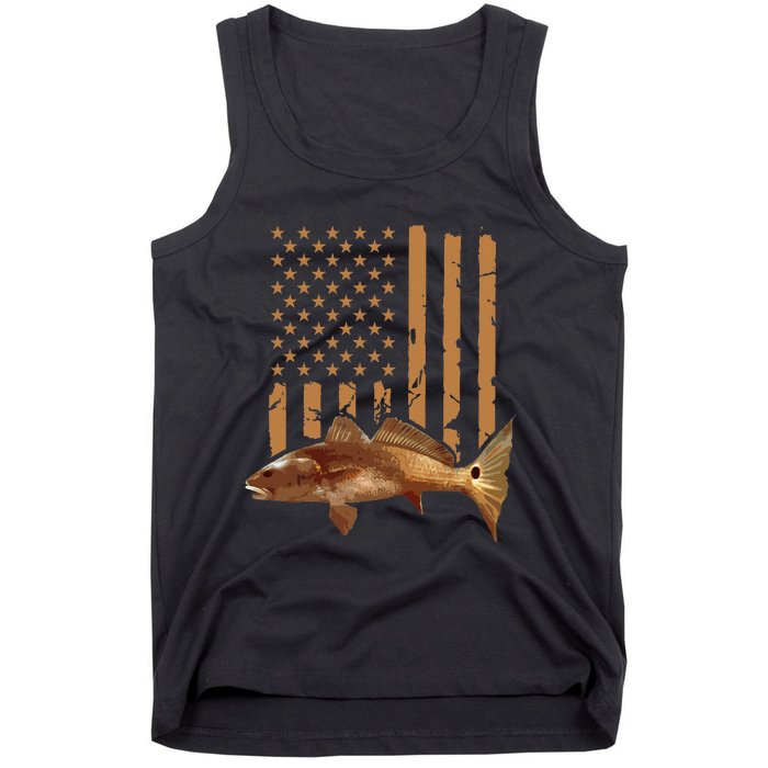 Redfish Fishing Red Drum Tailing Usa American Flag Fisherman Tank Top