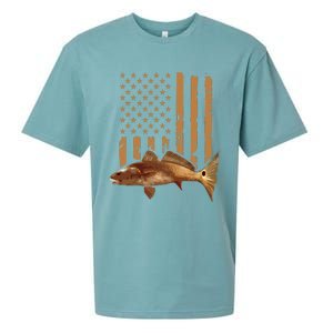 Redfish Fishing Red Drum Tailing Usa American Flag Fisherman Sueded Cloud Jersey T-Shirt