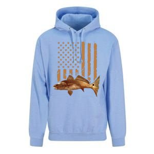 Redfish Fishing Red Drum Tailing Usa American Flag Fisherman Unisex Surf Hoodie