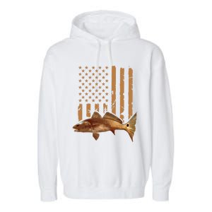 Redfish Fishing Red Drum Tailing Usa American Flag Fisherman Garment-Dyed Fleece Hoodie