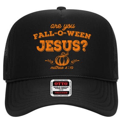 Retro Fall Religious Bible Matthew Are You Falloween Jesus High Crown Mesh Back Trucker Hat