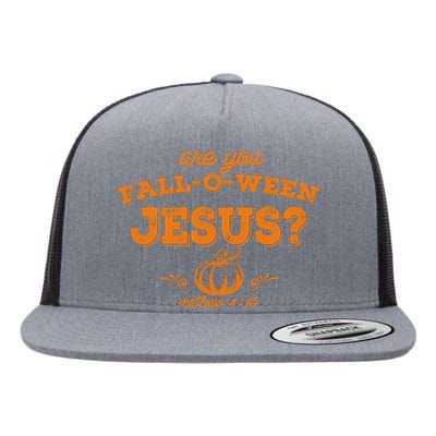 Retro Fall Religious Bible Matthew Are You Falloween Jesus Flat Bill Trucker Hat