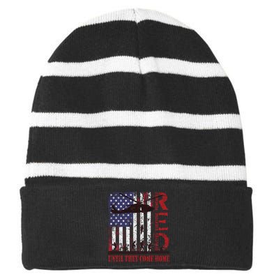 RED Friday Remember Everyone Deployed US Flag Military Army Striped Beanie with Solid Band