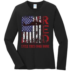 RED Friday Remember Everyone Deployed US Flag Military Army Ladies Long Sleeve Shirt