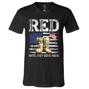 Red Friday Remember Everyone Deployed Every Friday Veterans V-Neck T-Shirt