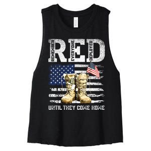 Red Friday Remember Everyone Deployed Every Friday Veterans Women's Racerback Cropped Tank