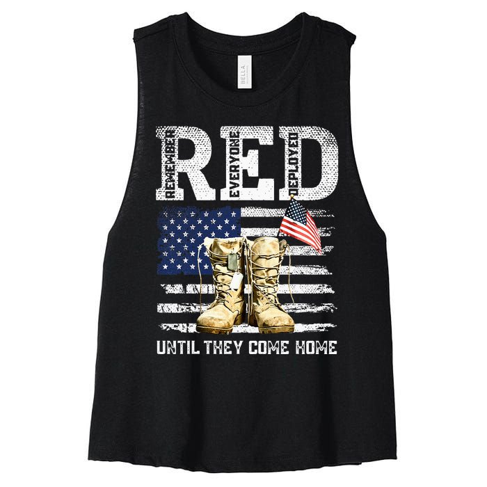 Red Friday Remember Everyone Deployed Every Friday Veterans Women's Racerback Cropped Tank