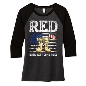 Red Friday Remember Everyone Deployed Every Friday Veterans Women's Tri-Blend 3/4-Sleeve Raglan Shirt