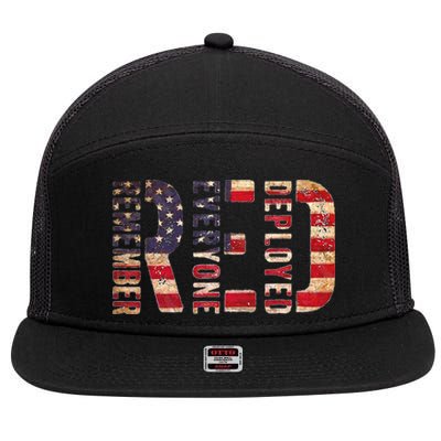 Red Fridays Remember Everyone Deployed American Flag 7 Panel Mesh Trucker Snapback Hat