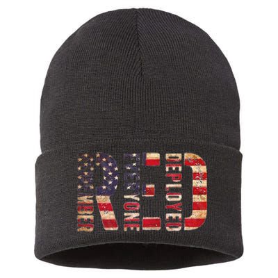 Red Fridays Remember Everyone Deployed American Flag Sustainable Knit Beanie