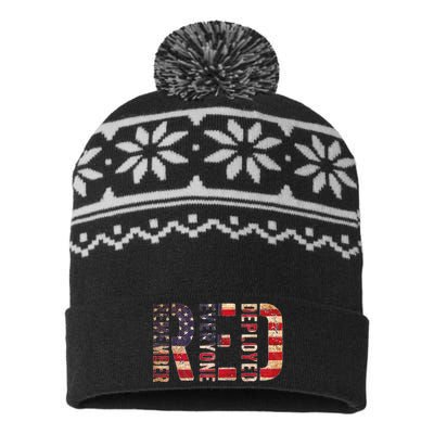 Red Fridays Remember Everyone Deployed American Flag USA-Made Snowflake Beanie