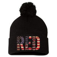 Red Fridays Remember Everyone Deployed American Flag Pom Pom 12in Knit Beanie