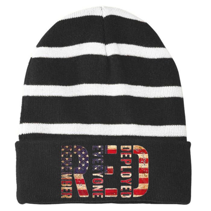 Red Fridays Remember Everyone Deployed American Flag Striped Beanie with Solid Band