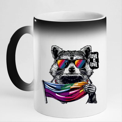 Retro Funny Raccoon Love Sunglasses Graphic Summer Gift Meaningful Gift 11oz Black Color Changing Mug