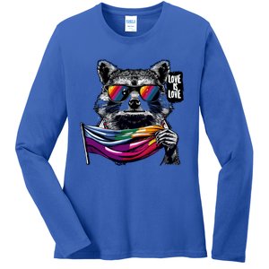 Retro Funny Raccoon Love Sunglasses Graphic Summer Gift Meaningful Gift Ladies Long Sleeve Shirt