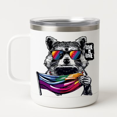 Retro Funny Raccoon Love Sunglasses Graphic Summer Gift Meaningful Gift 12 oz Stainless Steel Tumbler Cup