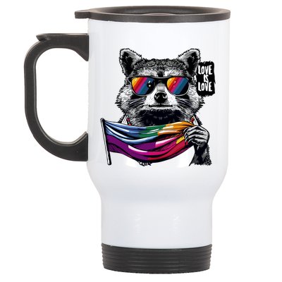 Retro Funny Raccoon Love Sunglasses Graphic Summer Gift Meaningful Gift Stainless Steel Travel Mug