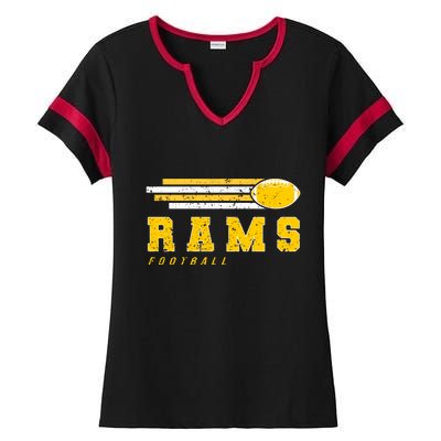 Rams Football Retro Vintage Stripes Gift Ladies Halftime Notch Neck Tee